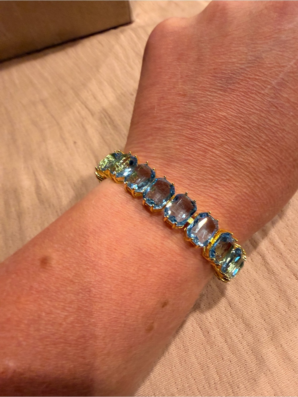 Gold Tennis Bracelet with Light Blue Gemstones - Women's Jewelry